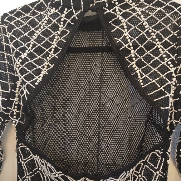 ASOS Black White Mesh and Pearl All Over Embellished Mini Dress. Size US 2 - Picture 5 of 8